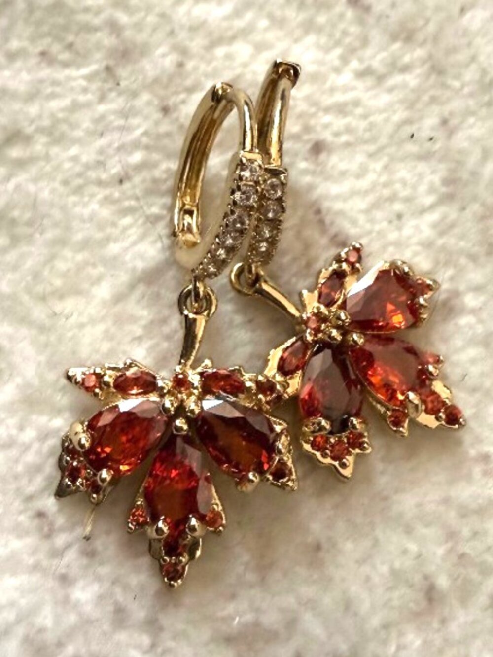 Autumn Gold Tone Red Crystal Earring Set | 2 Pair Bundle - Picture 3 of 3